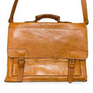 Handmade Natural Leather Satchel Briefcase – Vintage Tan Crossbody Messenger